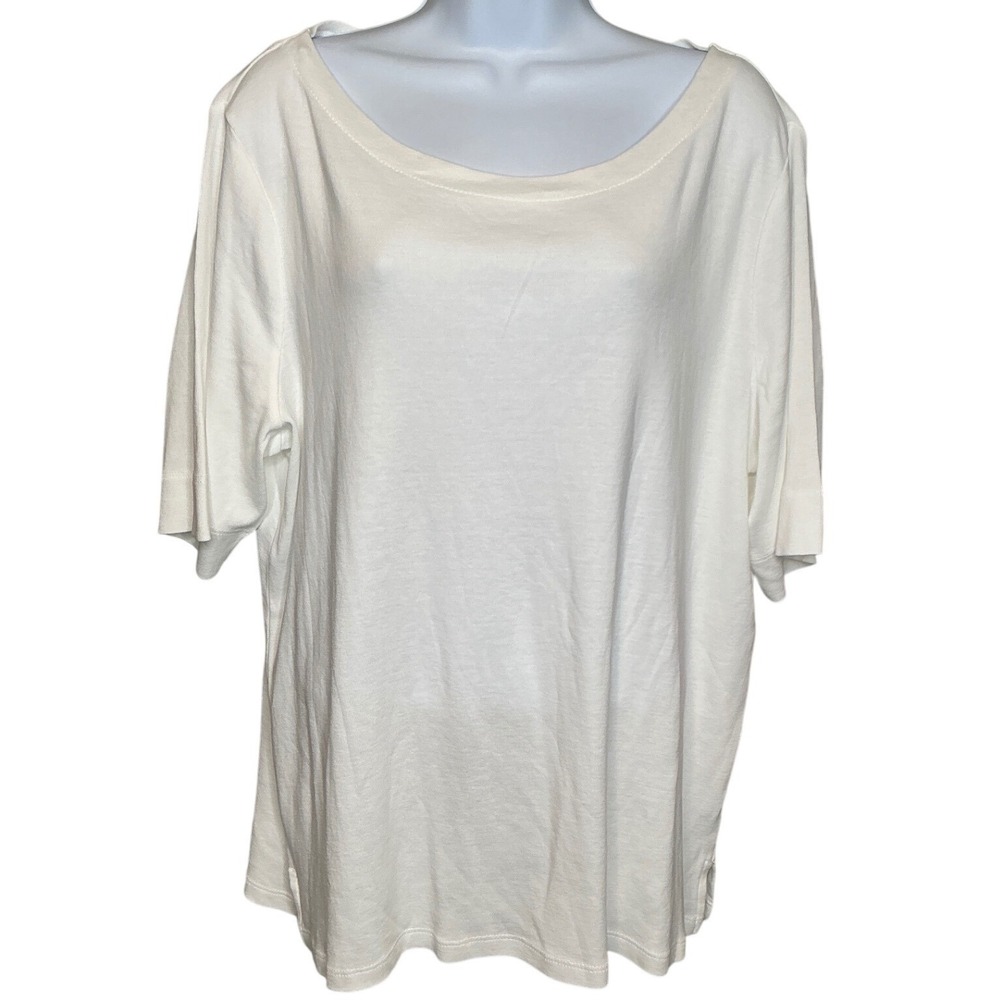 Chicos The Ultimate Tee White Top Sz 3/XL Coastal Capsule Indian Cotton‎ Flowy